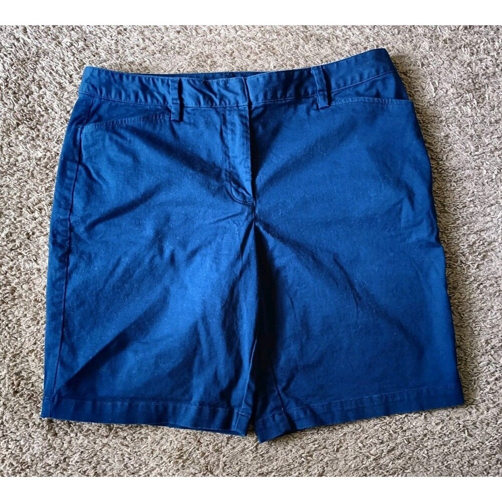 Lands End Chino Shorts Women's Size 14 Blue Mid Rise Casual Walking Shorts Prep